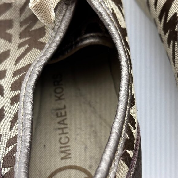 Michael Kors MK Signature Logo Print Lace Up Sneakers Brown Metallic Leather 10 - Picture 10 of 10